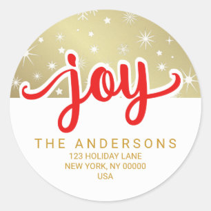 Sticker Rond Christmas Joy Red et Gold Adresse manuscrite