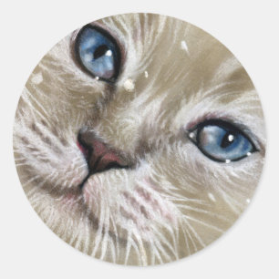Sticker Rond Christmas Kitten CAT visage Snow SITCKERS