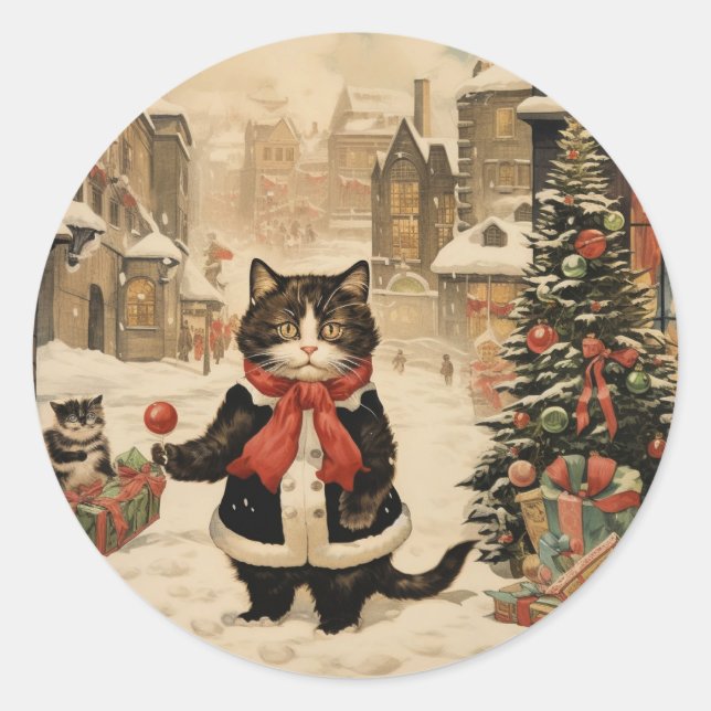 Sticker Rond Christmas Kitty, Jour de la neige (Devant)