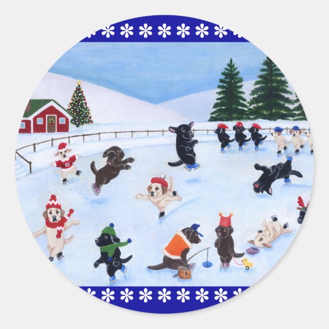 Sticker Rond Christmas Labrador Fun Peinture (Devant)