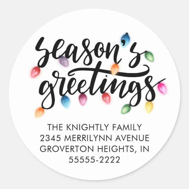 Sticker Rond Christmas Lights Joyeuses Fêtes Adresse de retour (Devant)