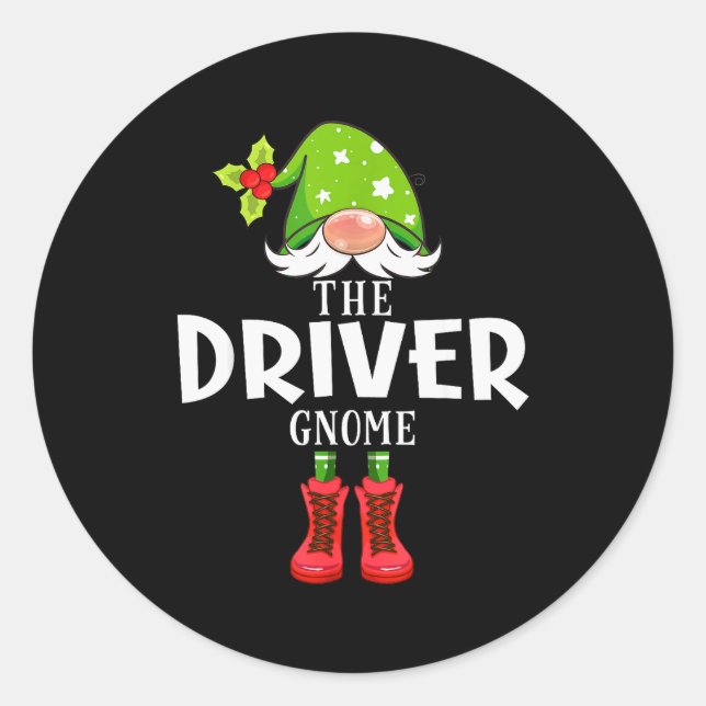 Sticker Rond Christmas Matching Family The Driver Gnome  (Devant)