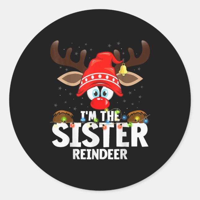 Sticker Rond Christmas Matching I'm The Sister Reindeer  (Devant)