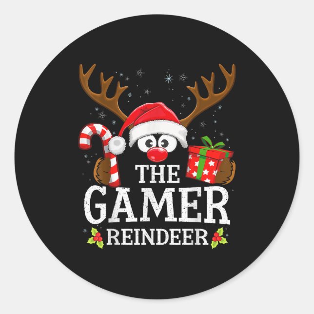 Sticker Rond Christmas Matching The Gamer Reindeer Family  (Devant)