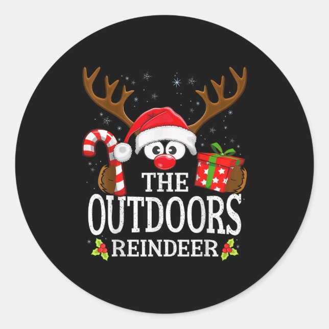 Sticker Rond Christmas Matching The Outdoors Reindeer Family  (Devant)