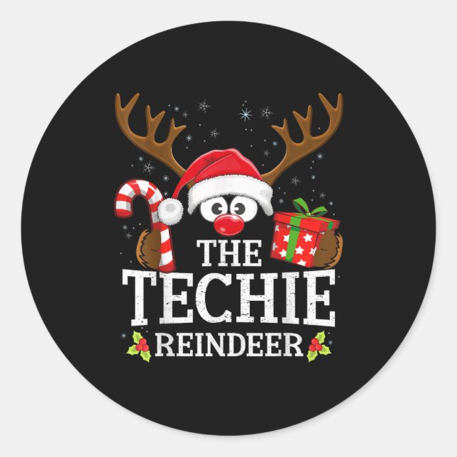 Sticker Rond Christmas Matching The Techie Reindeer Family  (Devant)