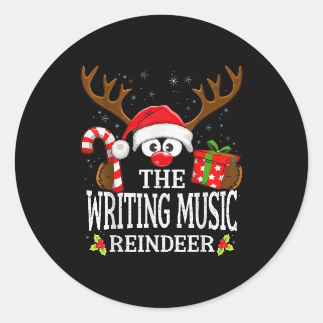Sticker Rond Christmas Matching The Writing Music Reindeer Fami (Devant)
