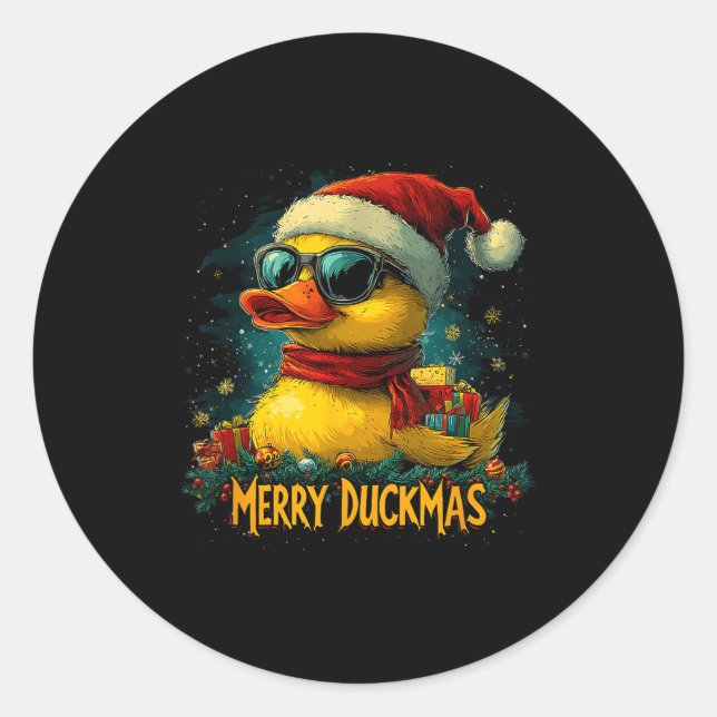 Sticker Rond Christmas Merry Duckmas Funny Quackmas Pajama Duck (Devant)