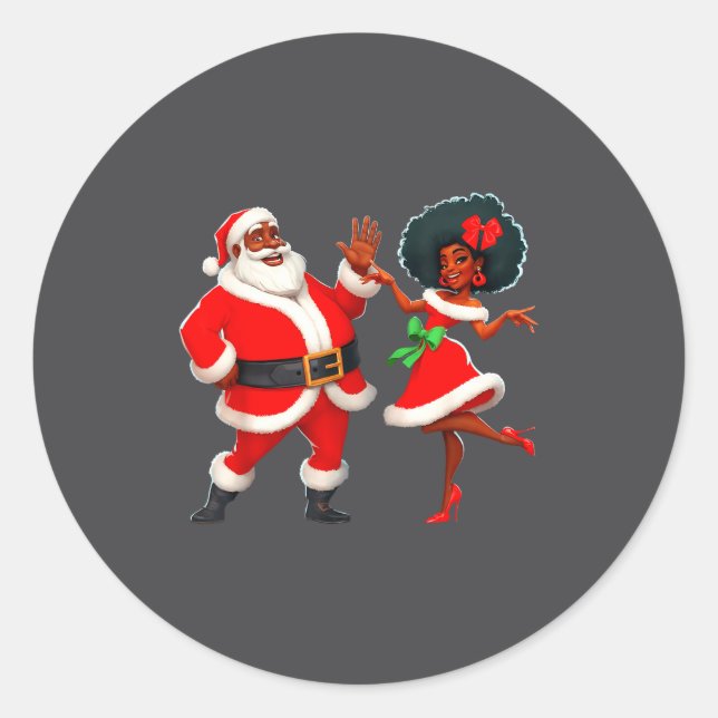 Sticker Rond Christmas Mr Santa Mrs Claus Dancing African Ameri (Devant)