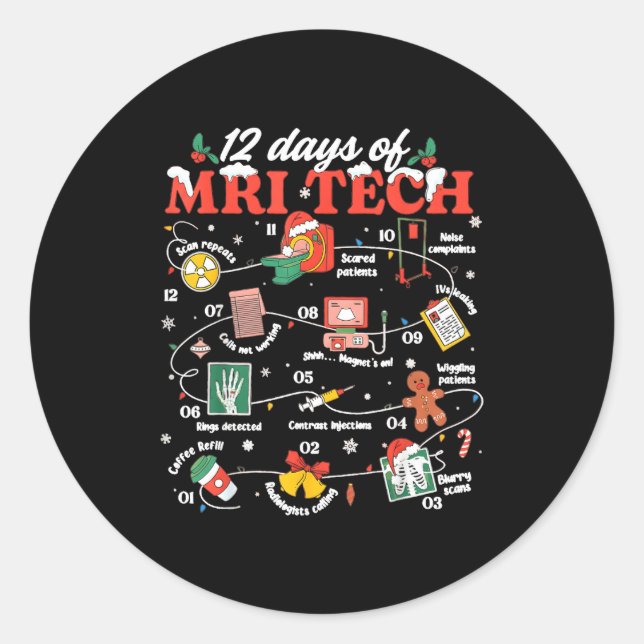 Sticker Rond Christmas Mri Tech 12 Days Of Mri Technician New M (Devant)