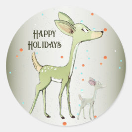 Sticker Rond Christmas Party Green Deers Holidays Cute
