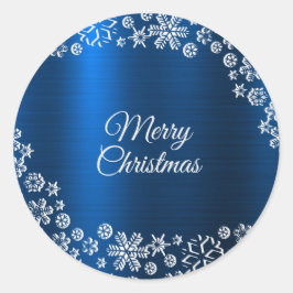 Sticker Rond Christmas Party White Snowflakes Nave Blue