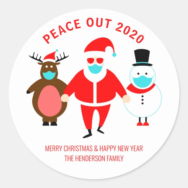 Sticker Rond Christmas Peace Out 2020 Père Noël Visage Masque p (Devant)