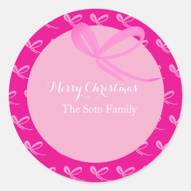 Sticker Rond Christmas Pink Muted Bright Bows Hand Drawn (Devant)