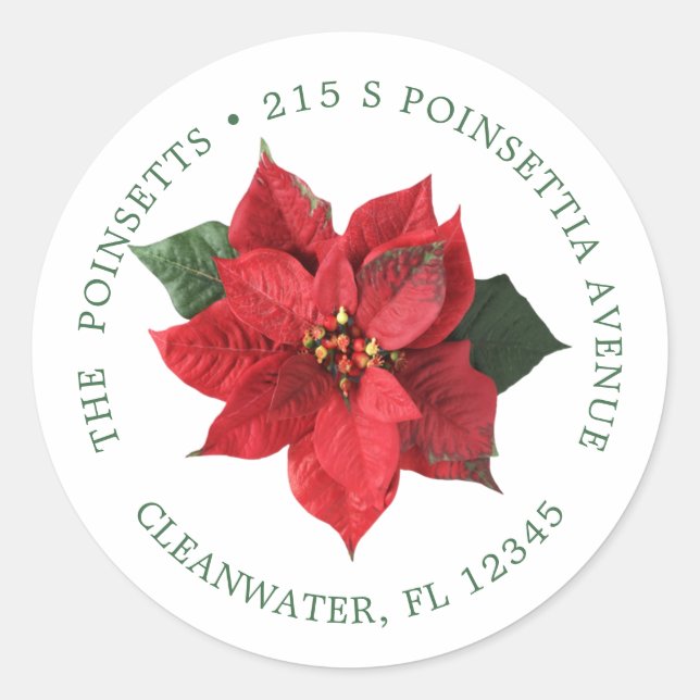 Sticker Rond Christmas Poinsettia return address label (Devant)