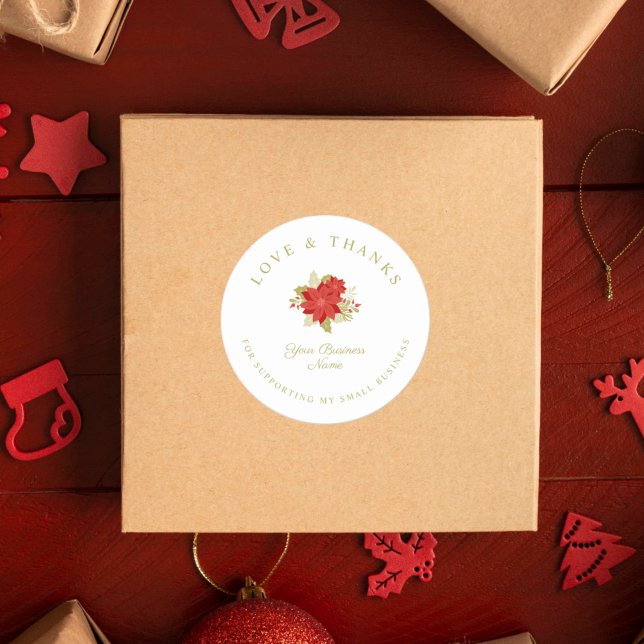 Sticker Rond Christmas Poinsettias Amour & Merci Soutien (Créateur téléchargé)