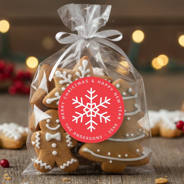 Sticker Rond Christmas Red and White Snowflake Winter Holidays (Créateur téléchargé)