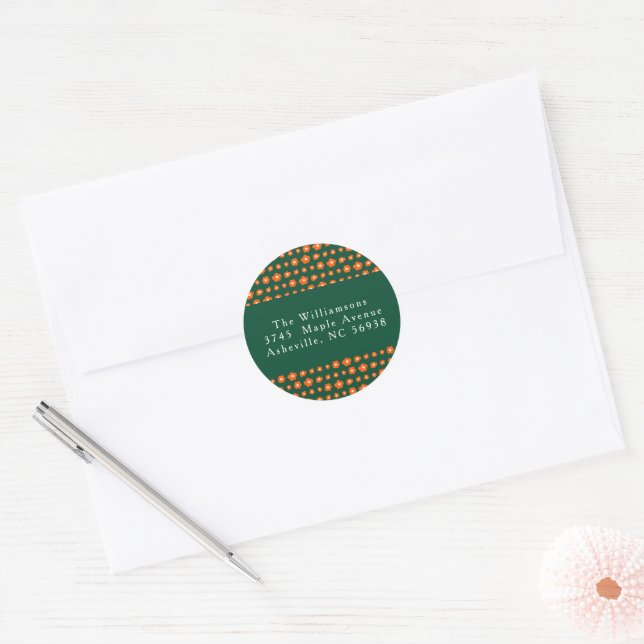 Sticker Rond Christmas Red Green Boho Flowers Retour Adresse (Enveloppe)