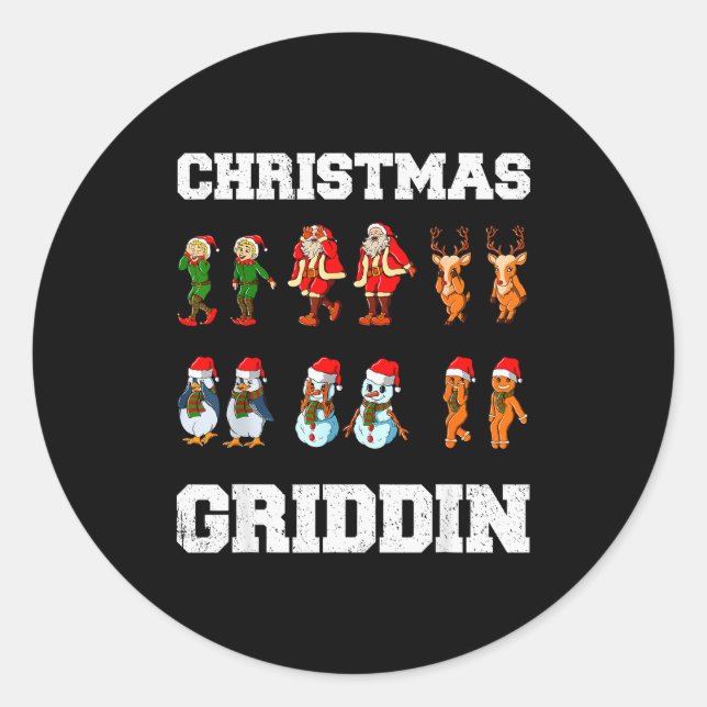 Sticker Rond Christmas Santa Claus Snowman Reindeer Griddy Grid (Devant)