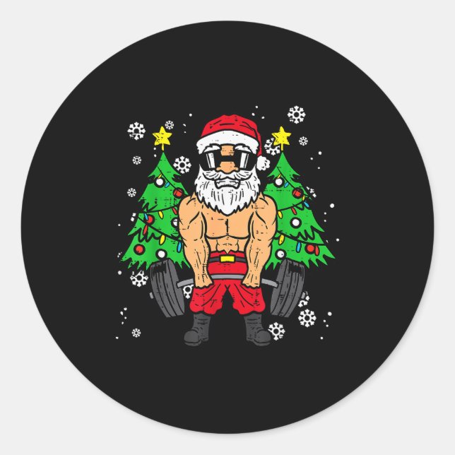 Sticker Rond Christmas Santa Deadlift Xmas Weightlift Gym Men W (Devant)