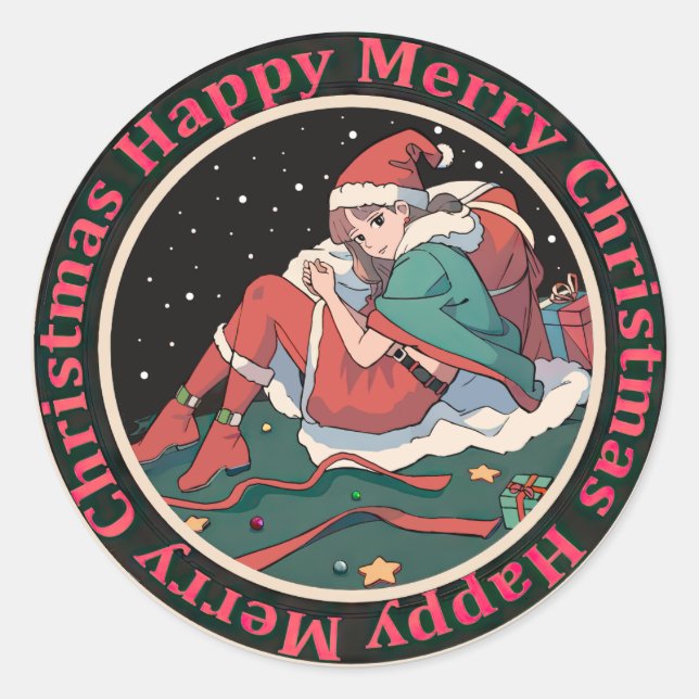 Sticker Rond Christmas Santa Girl (Devant)