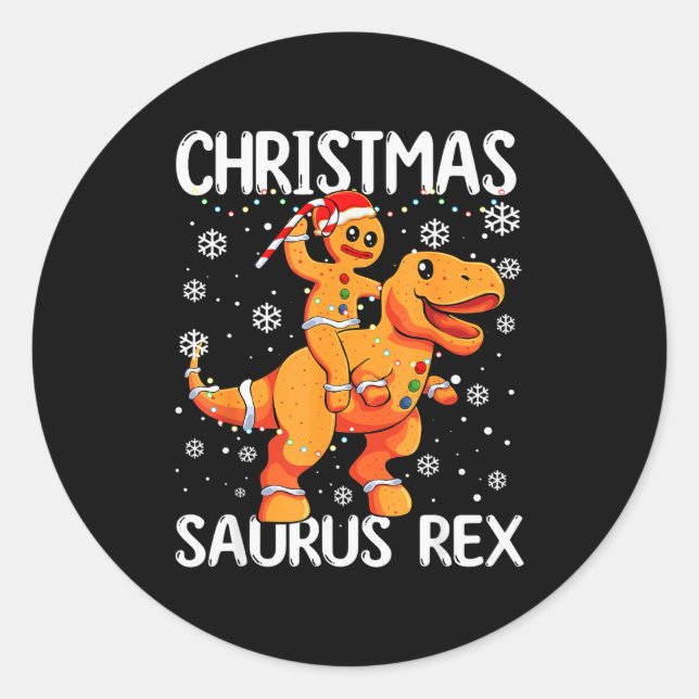 Sticker Rond Christmas Saurus Rex Gingerbread Man Cookie Trex B (Devant)