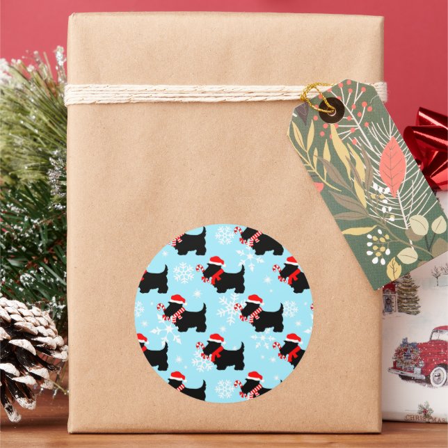 Sticker Rond Christmas Scottie Dogs Pattern (vacances)