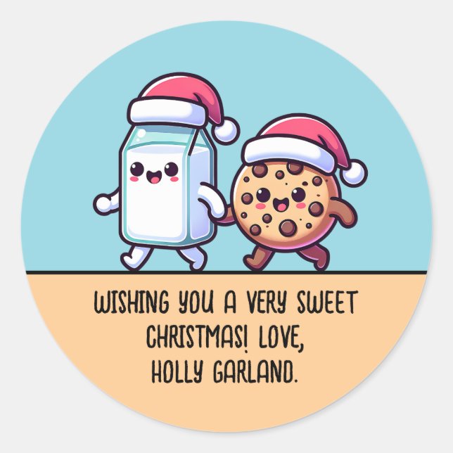 Sticker Rond Christmas Snacks Milk and Cookie Cute Custom Text (Devant)