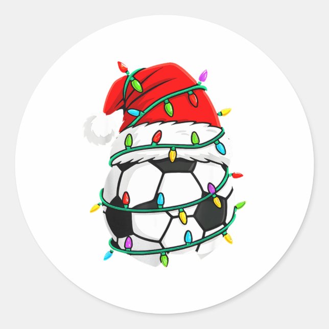 Sticker Rond Christmas Soccer Santa Hat Lights Santa Srts Xmas  (Devant)