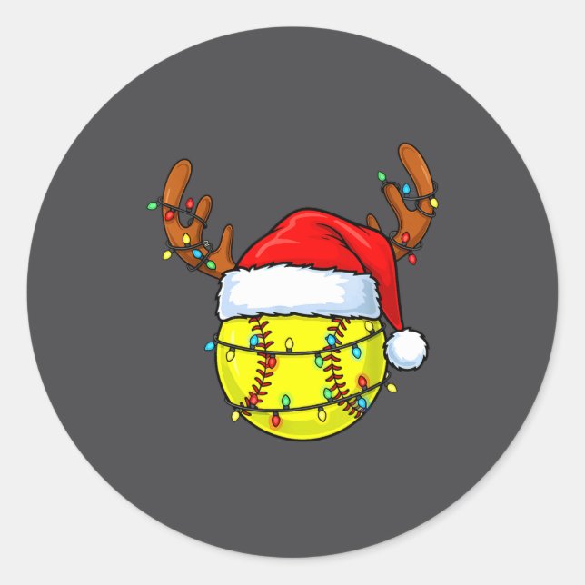 Sticker Rond Christmas Softball Xmas Santa Srts Hat Mens Womens (Devant)