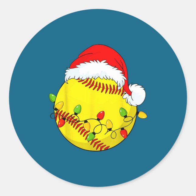 Sticker Rond Christmas Softball Xmas Santa Srts Hat Mens Womens (Devant)
