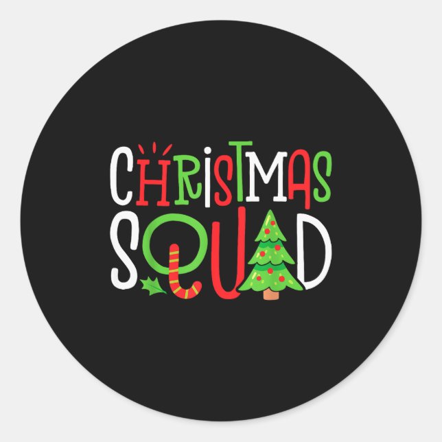 Sticker Rond Christmas Squad Funny Xmas Tree Family Matching Pa (Devant)