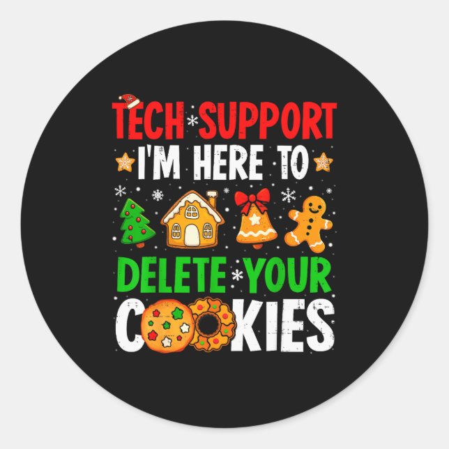 Sticker Rond Christmas Tech Suprt Here To Delete Cookies Xmas M (Devant)
