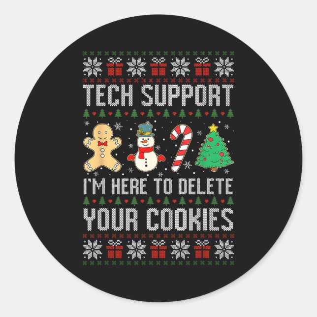 Sticker Rond Christmas Tech Suprt Here To Delete Cookies Xmas M (Devant)