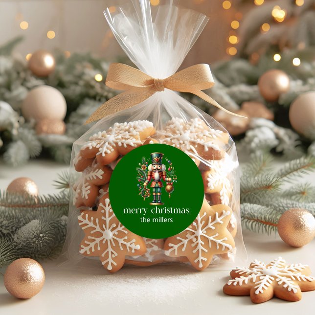 Sticker Rond Christmas Theme Cute Nutcracker Retro Typography  (Créateur téléchargé)