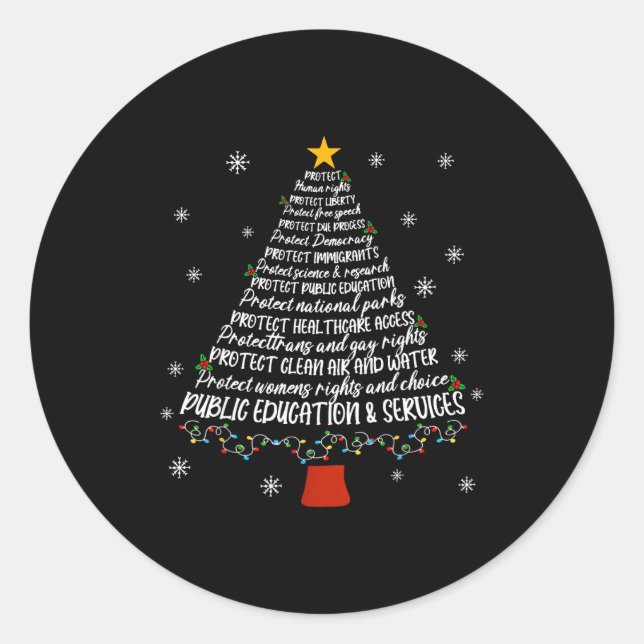 Sticker Rond Christmas Tree Protect Human Rights Protect Libert (Devant)