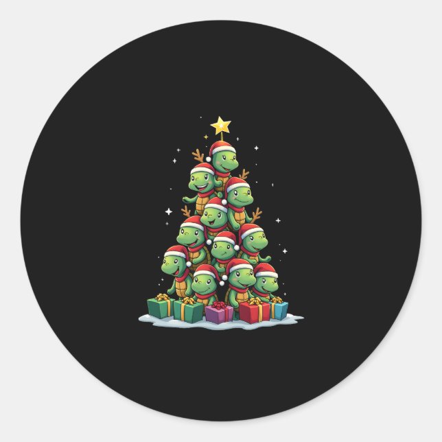 Sticker Rond Christmas Tree Sea Turtle Turtles Tortoise T-Shirt (Devant)