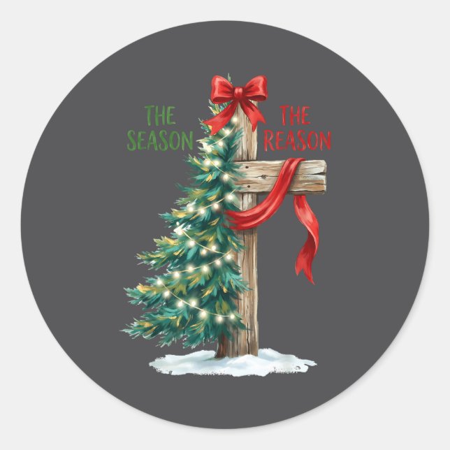 Sticker Rond Christmas Tree The Season Jesus Cross The Reason X (Devant)