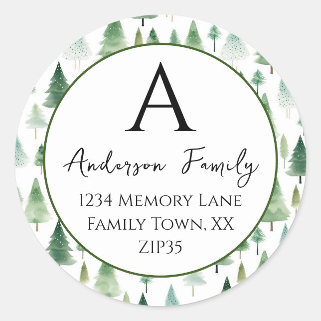 Sticker Rond Christmas Trees Adresse de famille (Devant)