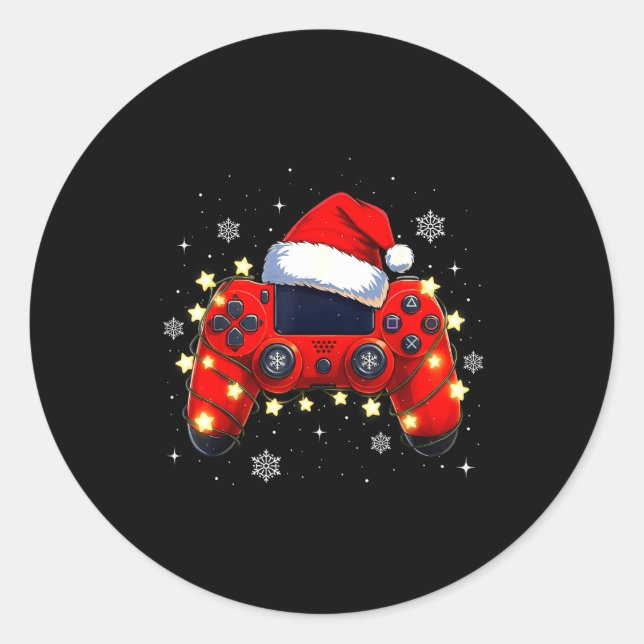 Sticker Rond Christmas Video Game Controller Santa Hat Gamer Bo (Devant)