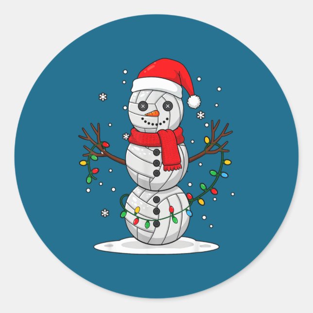 Sticker Rond Christmas Volleyball Snowman Santa Hat Funny Holid (Devant)