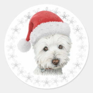 Sticker Rond Christmas Westie Chien Art