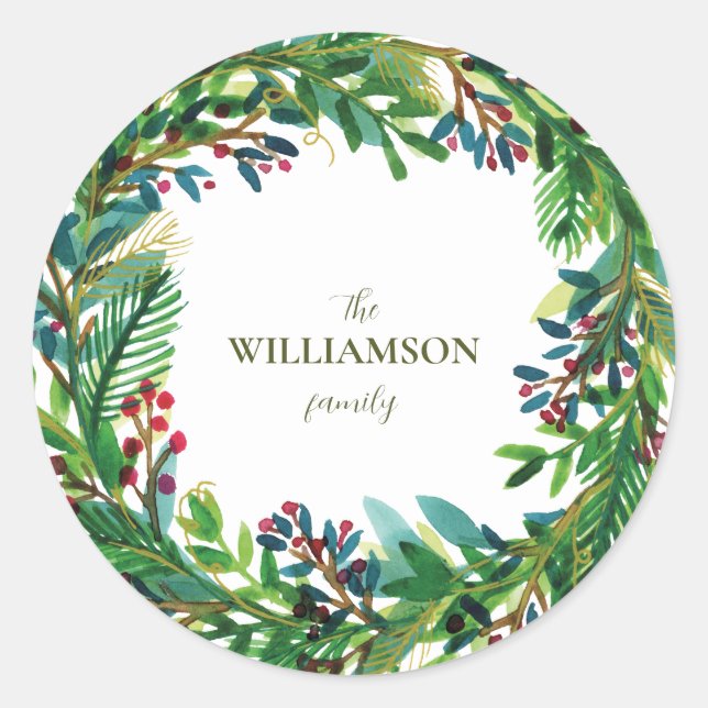 Sticker Rond Christmas Wreath Nom de famille de vacances Holi (Devant)