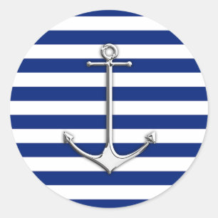 Sticker Rond Chrome comme Ancre mince sur les rayures nautiques