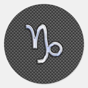 Sticker Rond Chrome comme Capricorn Zodiac Sign on Carbon Fiber