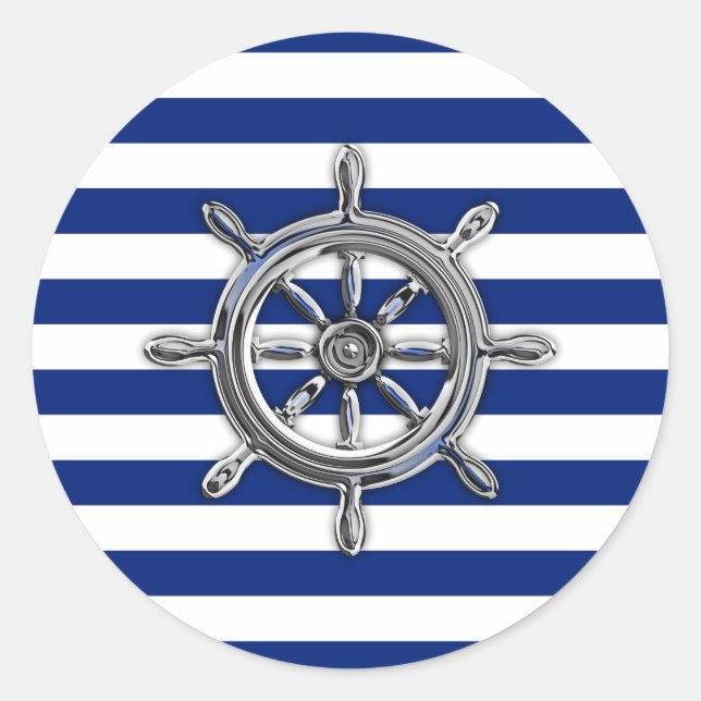 Sticker Rond Chrome Comme Roue sur les rayures nautiques (Devant)