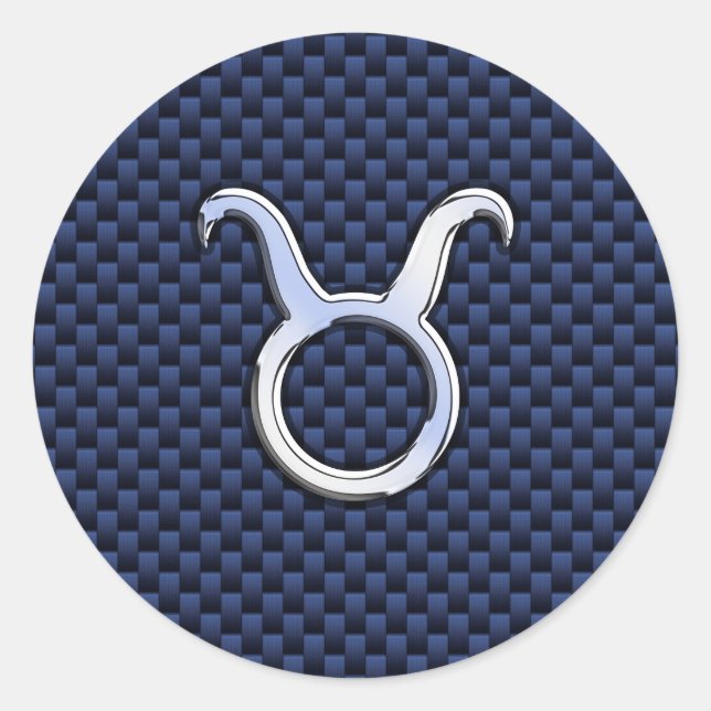 Sticker Rond Chrome Comme Taurus Zodiac Signe Bleu Carbone Impr (Devant)