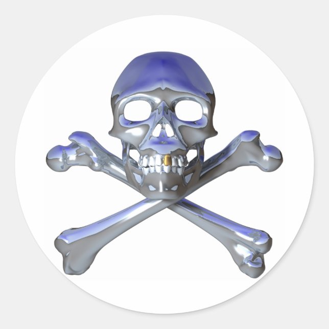 Sticker Rond Chrome crâne et os croisés (Devant)