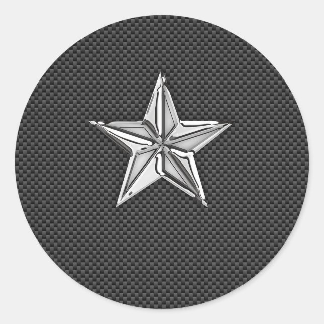Sticker Rond Chrome étoile nautique sur fibre de carbone (Devant)