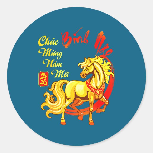 Sticker Rond Chuc Mung Nam Moi Binh Ngo Vietnamese Lunar New Ye (Devant)